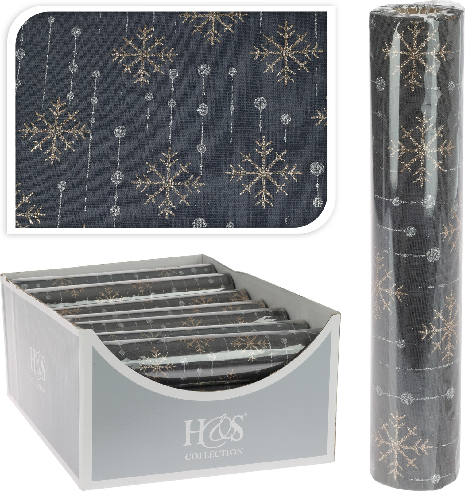 Tissu décoratif ton gris foncé SCHNEEFLOCKE