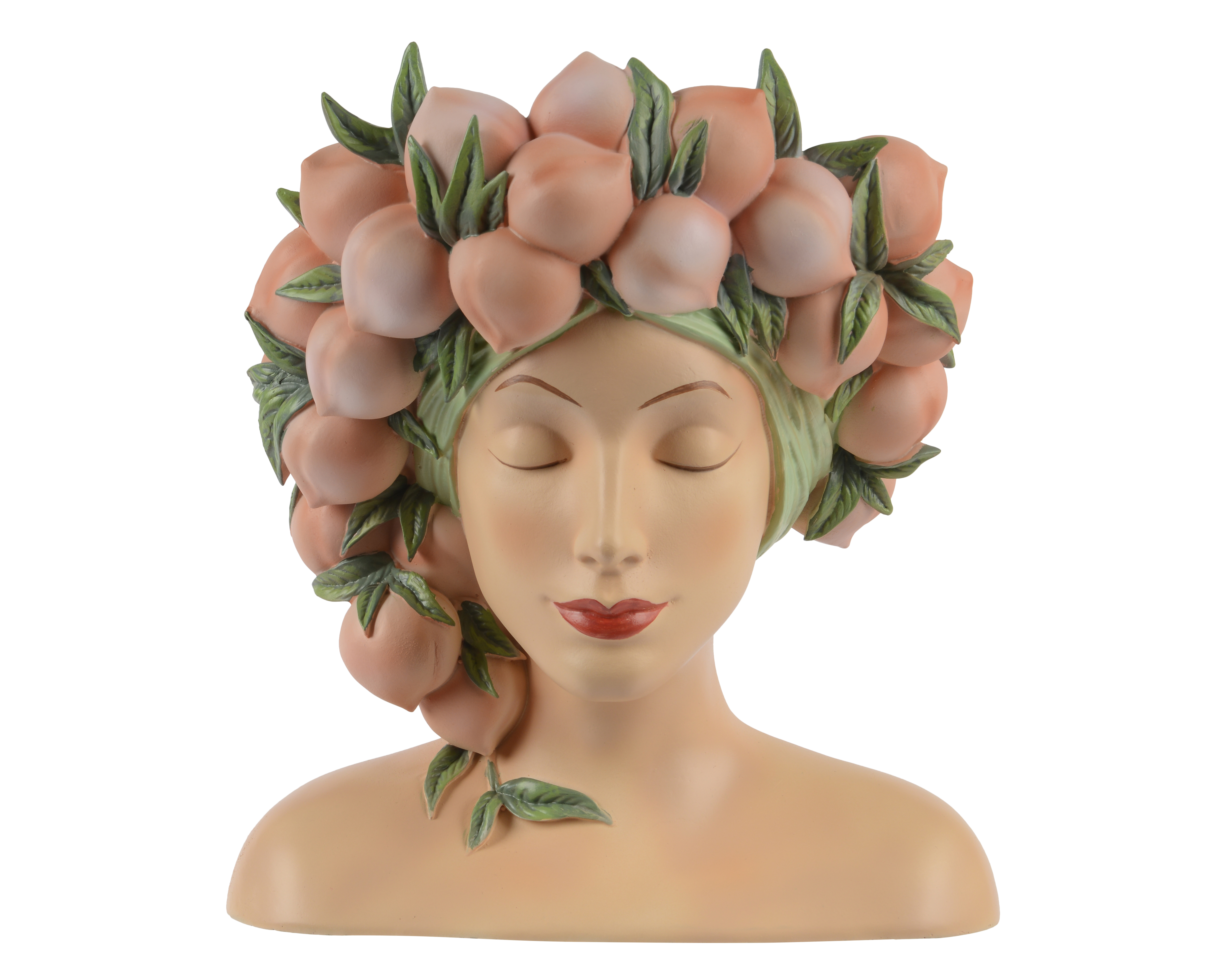 Pot de fleurs visage de jeune fille à la couronne de pêches PFIRSICH