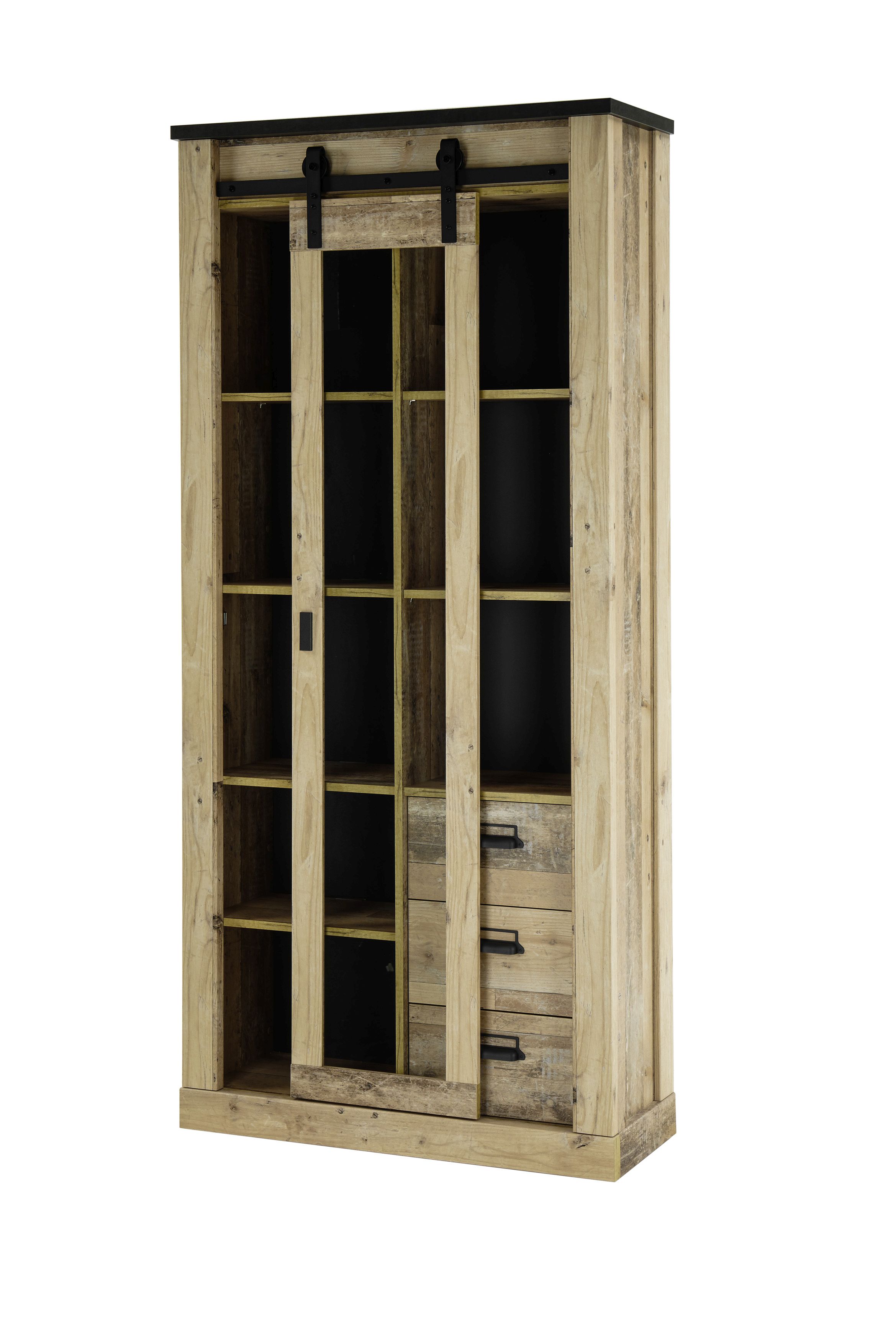 Meuble vitrine SHERWOOD | bois 513874-0 clair Style décor | ton anthracite Old 