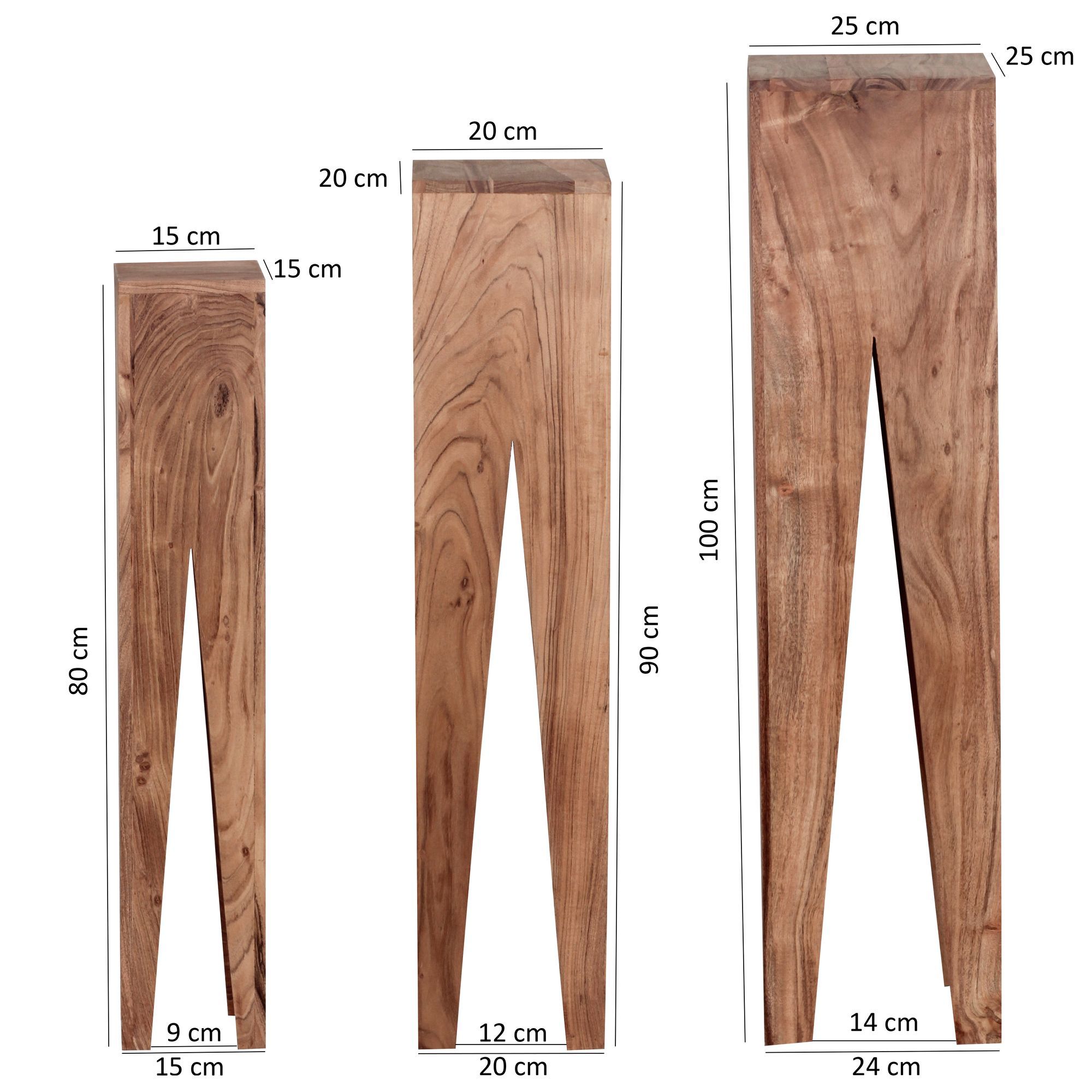 Bloc en bois massif - 20 x 20 x 20 cm - Lot de 3 supports en bois - Support  en bois - Décoration pour la maison - Colonne de fleurs en