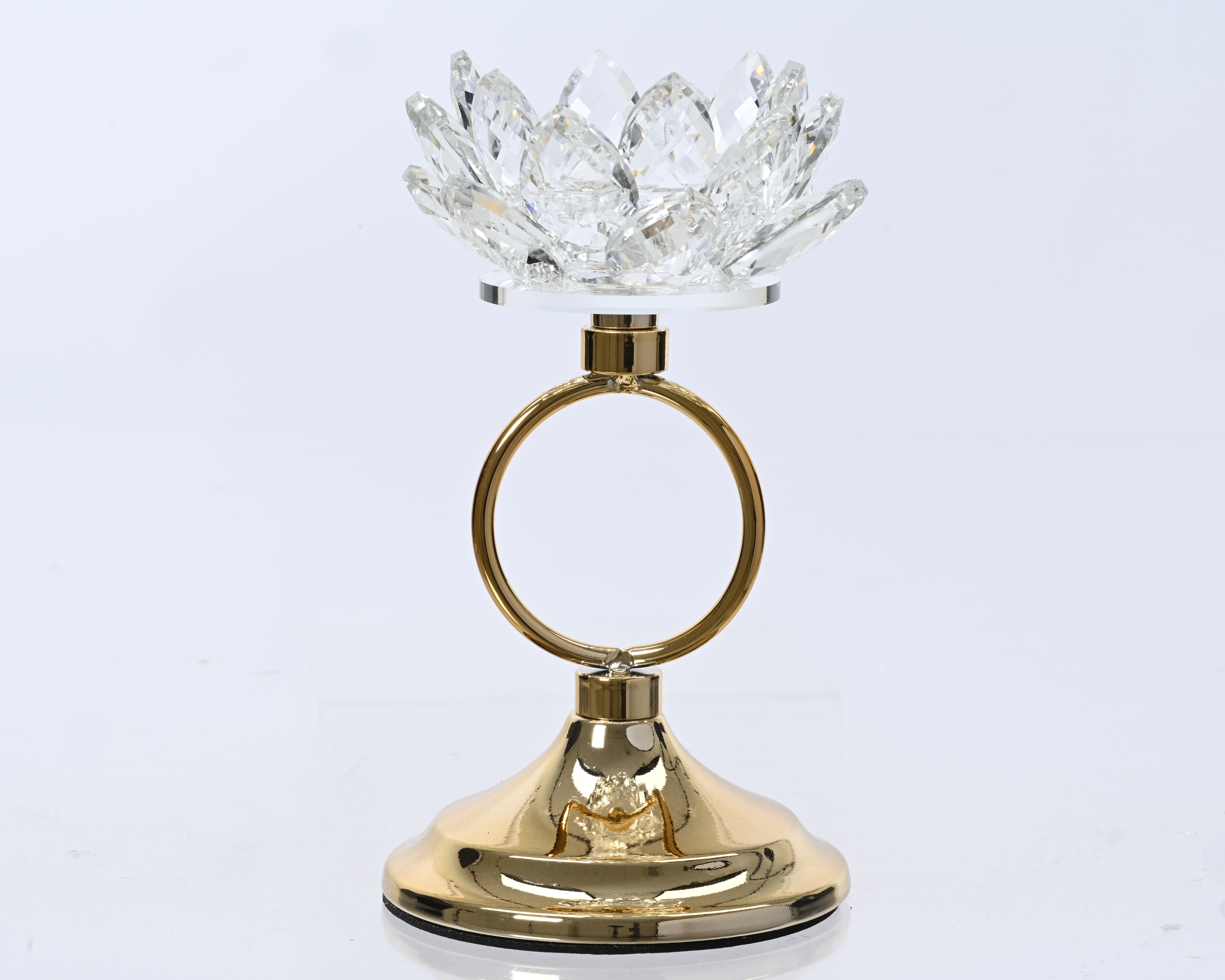 Bougeoir pour chandelle avec fleur en verre GOLD